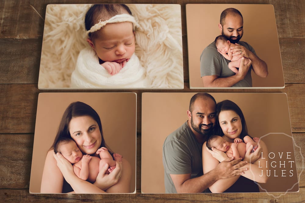 collage-image-of-printed-photos-on-wood-blocks-sacramento-newborn-session